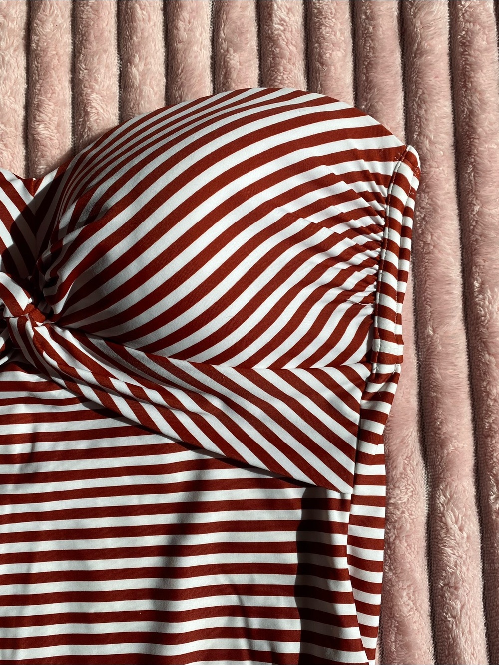 Striped Red and White Strapless Swimsuit